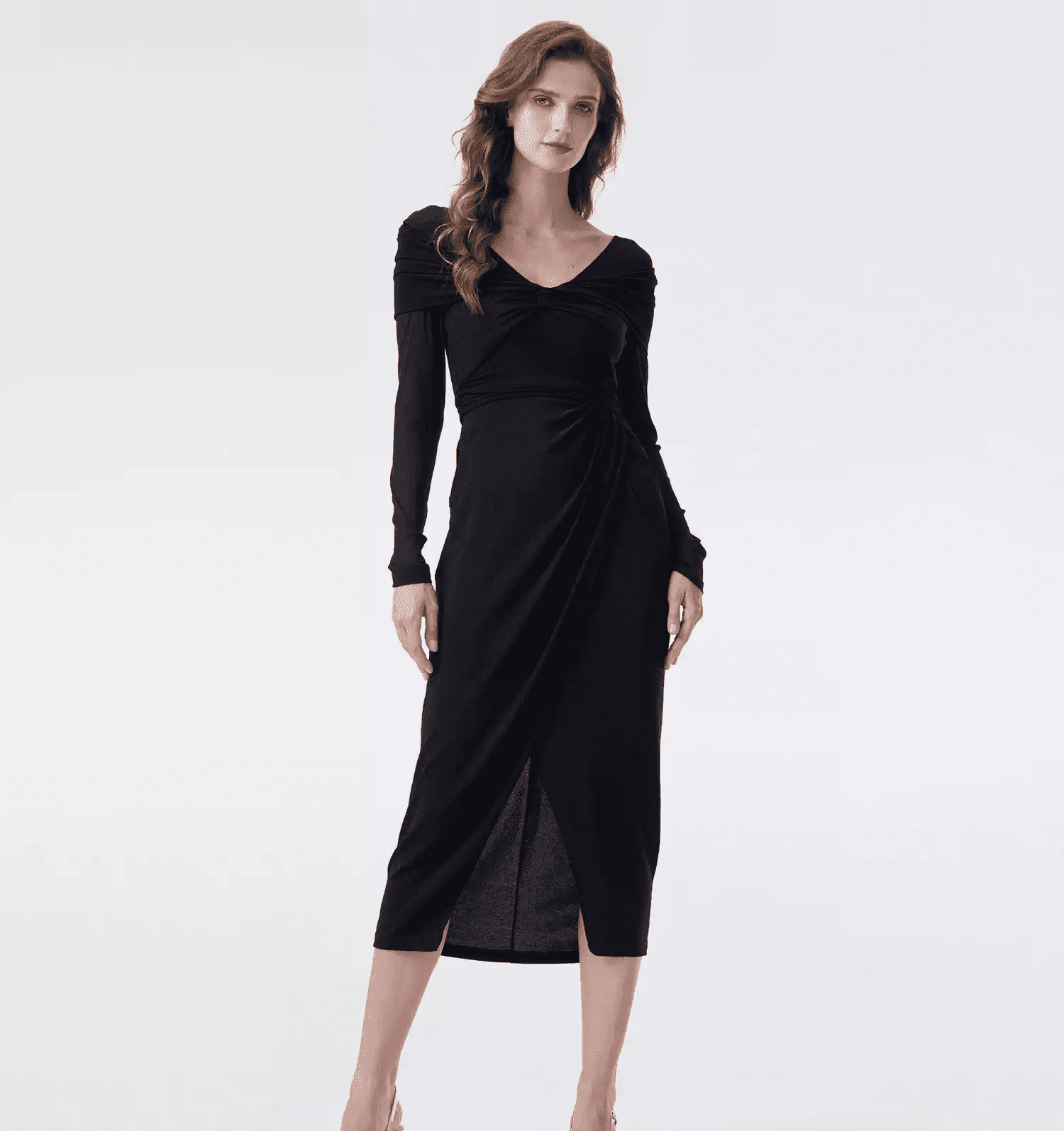 DVF Spring 2026 Metallic Knit A-Line Wrap Dress