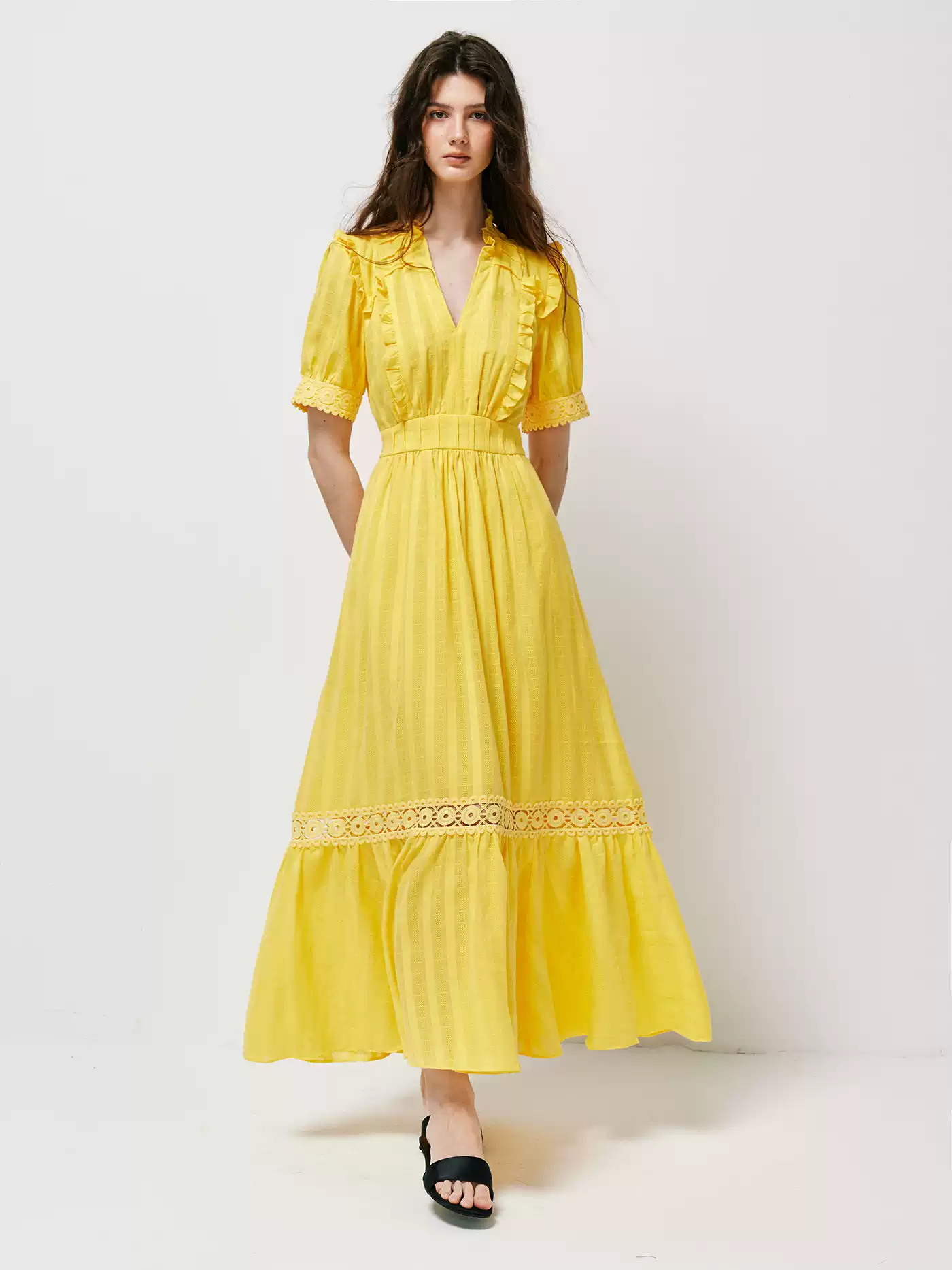 pigpighouse Cotton Openwork Jacquard Tea Dress