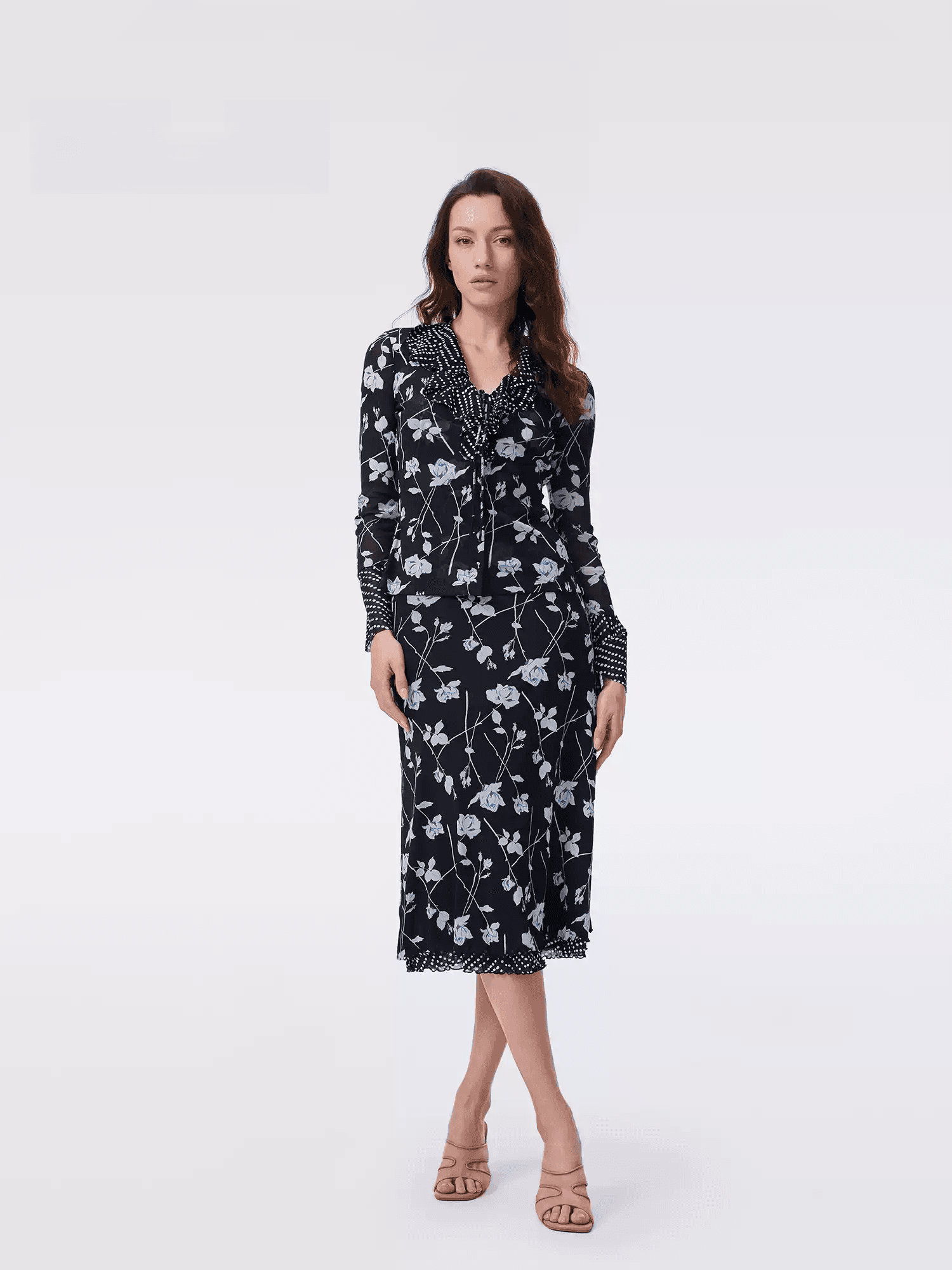 DIANE VON FURSTENBERG Printed Stretch Mesh Top and Skirt