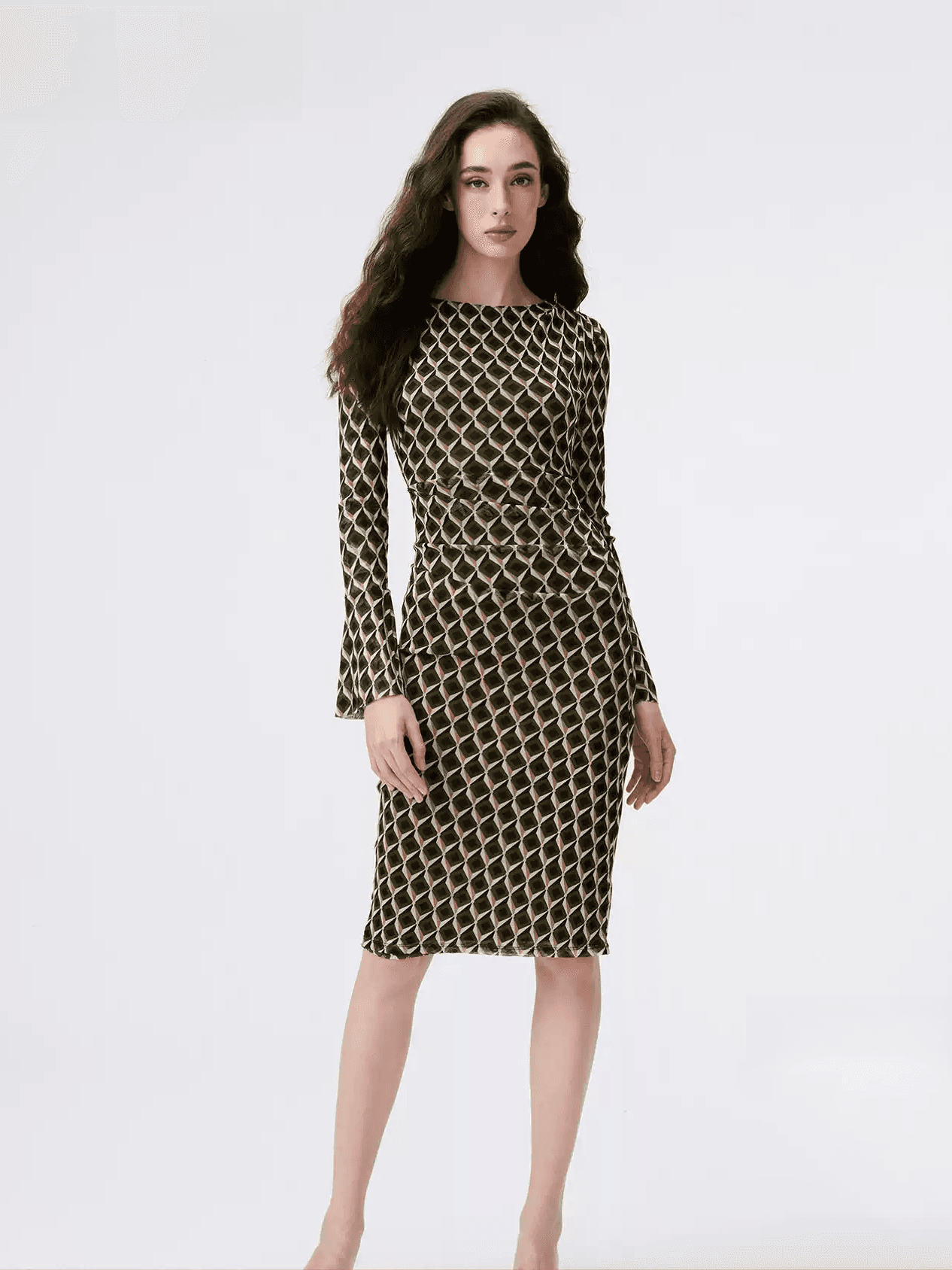 DVF Fall 2026 Elegant Reversible Printed Stretch Mesh Dress