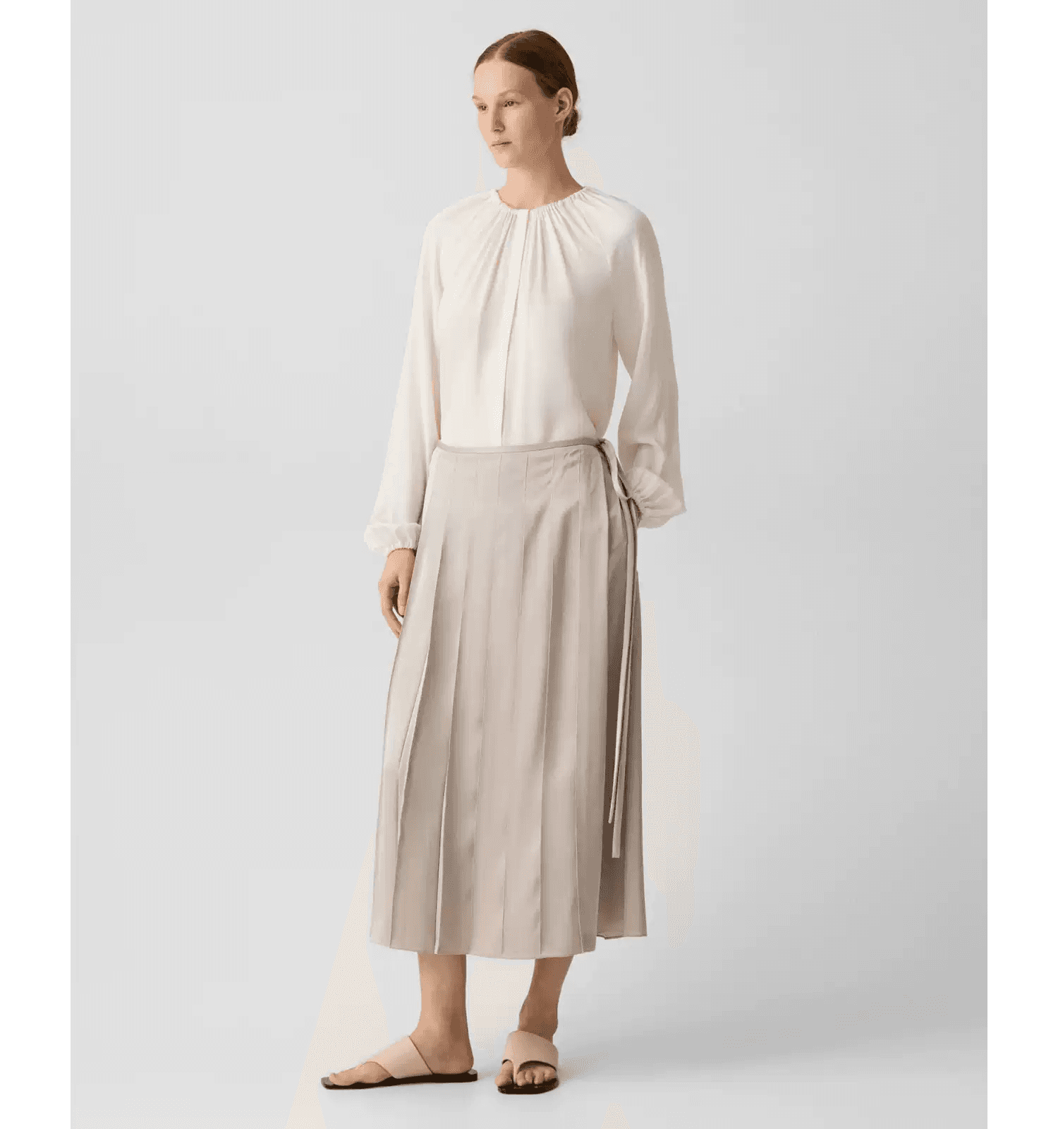 Elegant Satin Wrap-Style Pleated Skirt - alternate view