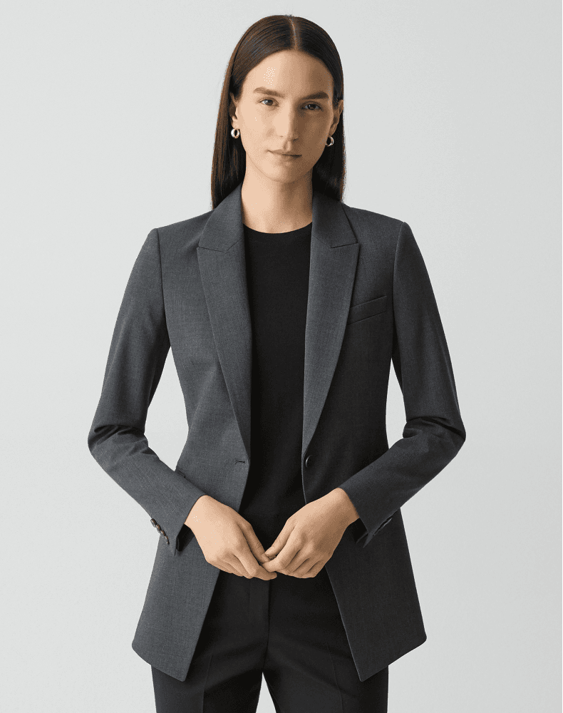 Elegant Slim-Fit Wool-Blend One-Button Blazer