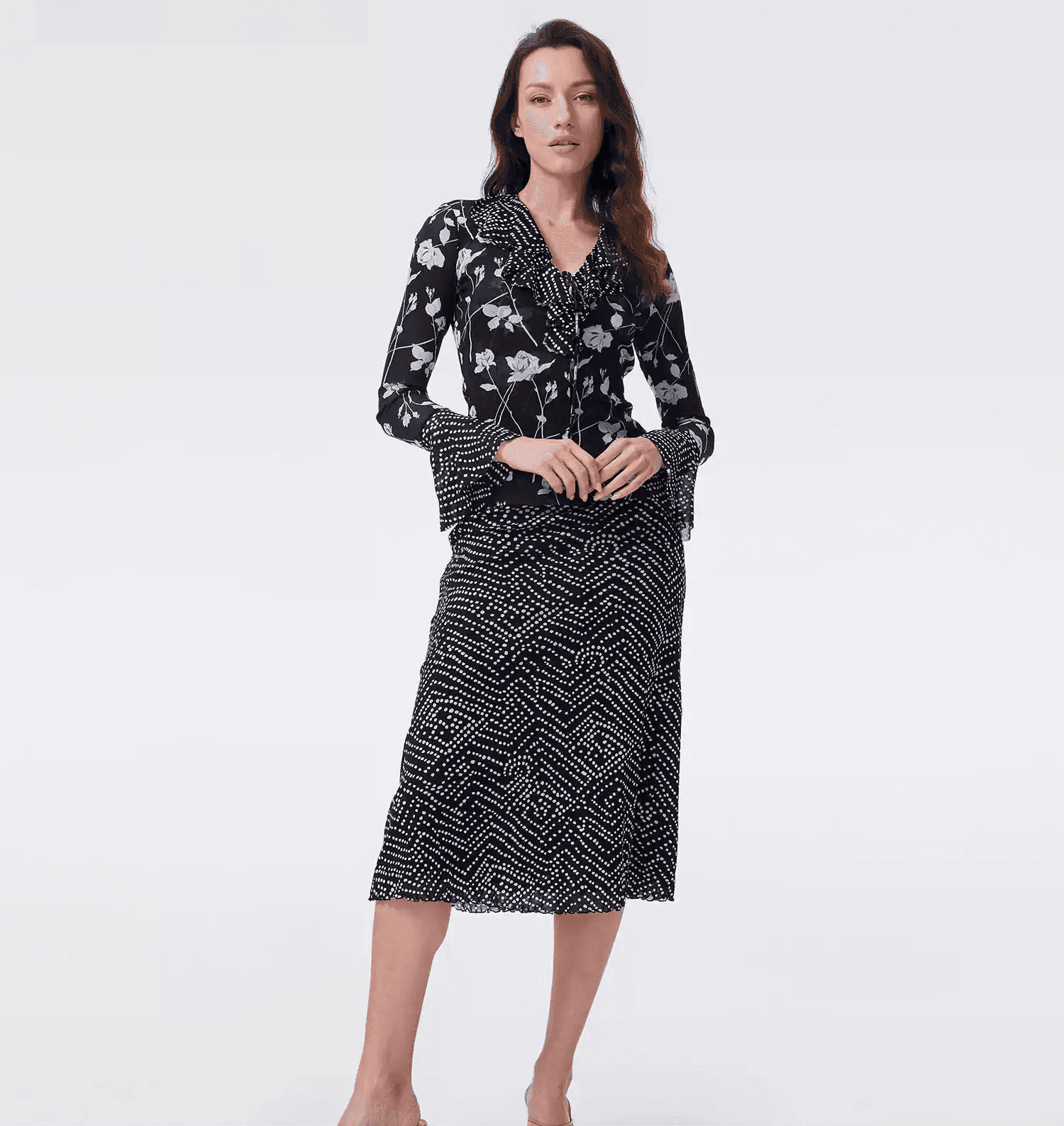 DVF Fall 2026 Printed Stretch-Mesh Top or Reversible Skirt