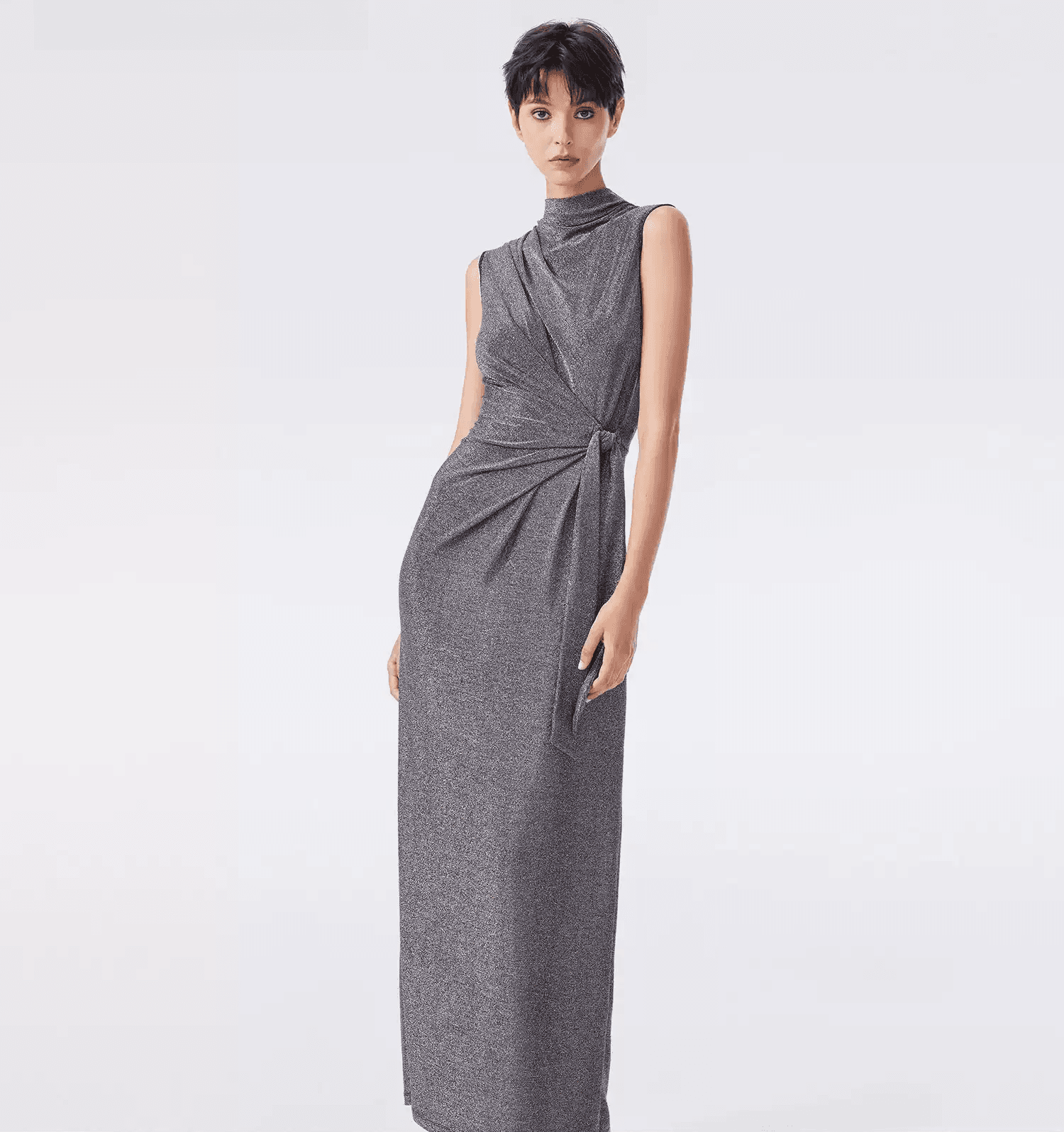 DVF Fall 2026 Metallic Knit Mock-Neck Dress