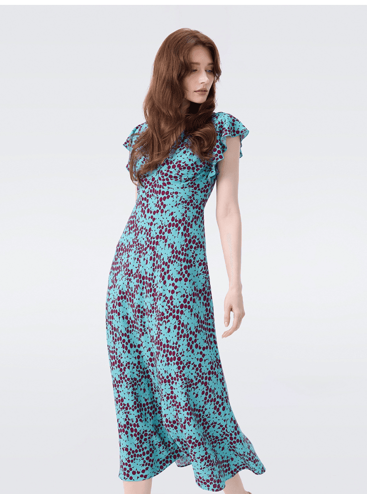 DVF Turquoise Print A-Line Tea Dress - detail 7