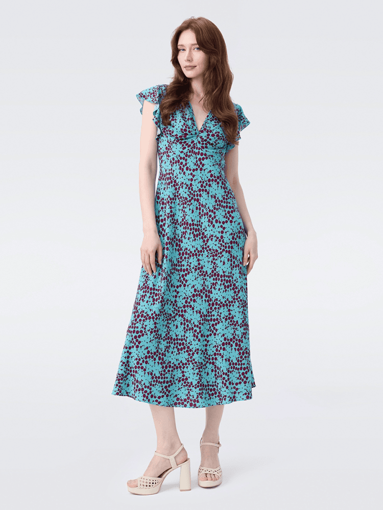 DVF Turquoise Print A-Line Tea Dress